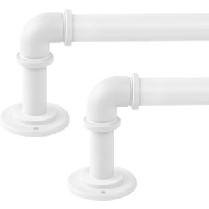 OLV 2 Pack White Industrial Curtain Rods for Windows 28 to 48 Inch(2.3 to 4 Feet), 1 Inch Diameter Blackout Wrap Around Adjustable Heavy Duty Window Drapery Rods, Indoor and Outdoor, Size: 18''-45''|2 Pack
