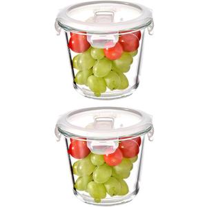 24 Oz Round Glass Food Storage Container, 3 Cup Round Glass Soup Container with Airtight Lids BPA free, Leak proof Borosilicate Storage bowls, Dishwasher Microwave Freezer Safe (2 Pack)