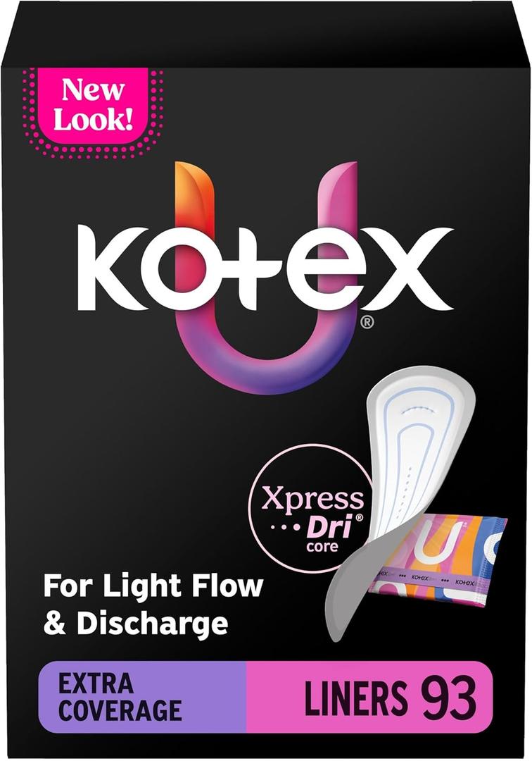 Kotex Absorbent Wrapped Liners, Light Absorbency, Extra Coverage, 93 Count 