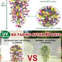 4PCS Artificial Hanging Flowers for Outdoors Summer Decoration, Fake Hanging Plants Faux Petunias with Eucalyptus, UV Resistant No Fade Plastic Realistic Silk Flowers for Porch Patio Balcony Indoor