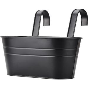 JUOPZKENN Metal Hanging Plant Pots, Black Hanging Flower Pots Colorful Planter Bucket Hanging Plants with Detachable Hooks Pot for Railing Fence Balcony Garden Yard Decoration (Black), 5 Pack