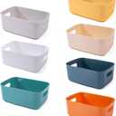 OWill 7-Pack Plastic Storage B-ins 4.2L, Small Organizer Bins for Classroom Kitchen Pantry Bathroom, Clear Storage Baskets for Shelves, Durable Containers for Bath Toy Storage & Home Organization