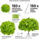 150 Pcs Green Hydrangea Artificial Flowers Bulk Flocked Silk Hydrangea Full Flower Heads with Stems Realistic Fake Flower for Wedding Centerpieces Home Home Baby Shower Party Decoration