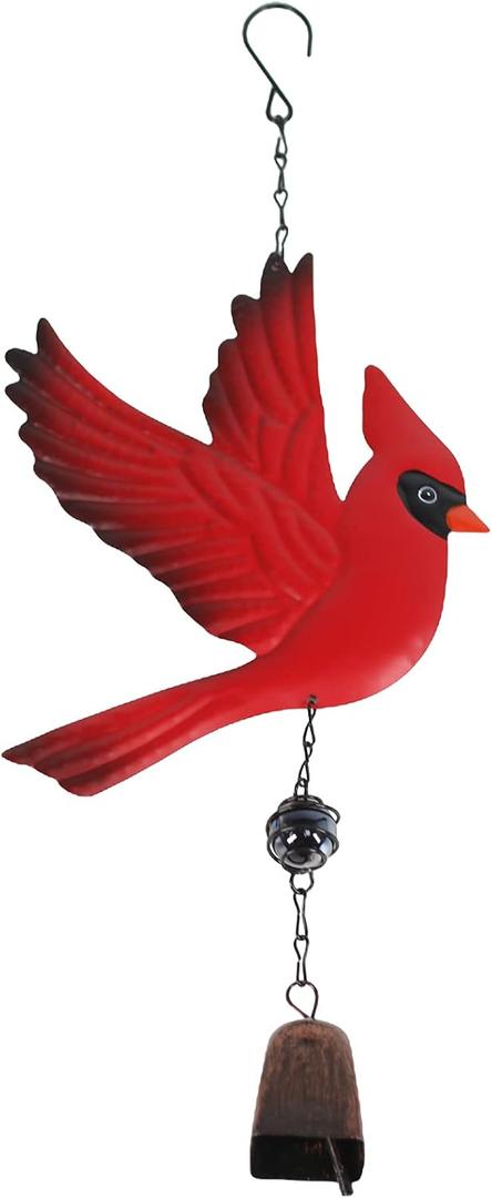Tinsow Cardinal Bird Wind Chime Christmas Hanging Decorations Bell Outdoor Wind Chime Outdoor Decoration for Patio, Deck, Yard, Garden (Red-Flaping)