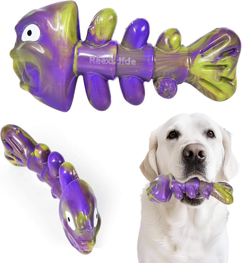 Dog Chew Toy Durable and Indestructible,Fishbone ShapeDog Chew Bones for MiddleLarge Dogs, Bacon Flavored, Keeps Dogs Busy Purple