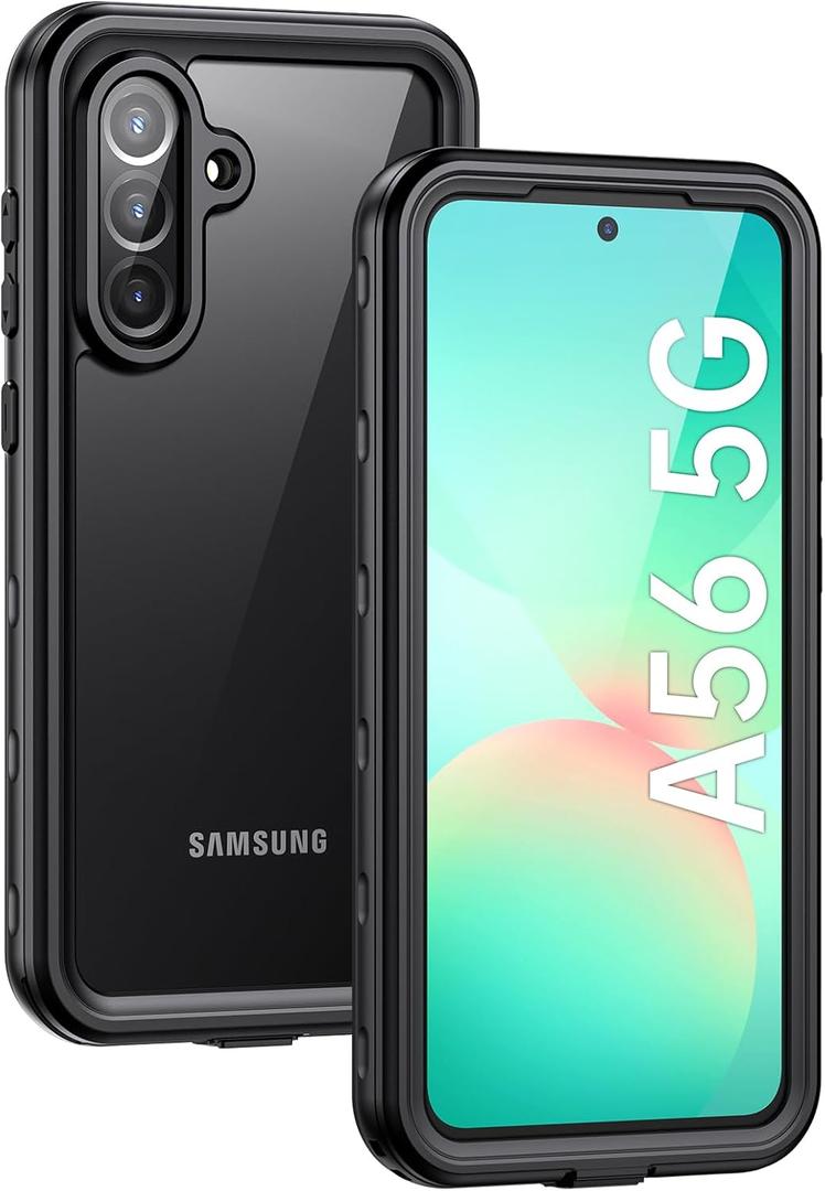 Lanhiem for Samsung Galaxy A56 Phone Case, IP68 Waterproof Dustproof, Built-in Screen Protector, Rugged Full Body Shockproof Protective Cover for Samsung A56 6.7", Black
