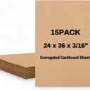 15 Pack 24" x 36" Corrugated Cardboard Sheets, Double Wall 3/16" Thick Brown Poster Board, Large Flat Cardboard Sheet for Packing, Mailing, Moving, Shipping, Crafts