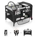 4 in 1 Baby Bassinet Bedside Crib with One-Hand Setup & Waterproof Mattress  ASTM-Certified Pack and Play, Portable Foldable Playard with Diaper Changer for Newborn to Toddler(Black)