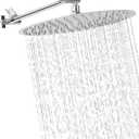 NearMoon Rain Shower Head with 11'' Adjustable Arm, High Pressure Stainless Steel Rainfall Shower, Ultra-Thin Design - Pressure Boosting (12 Inch, Chrome)