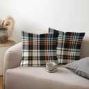 Fall Plaid Pillow Covers 18x18 Set of 2 Black Orange Check Plaid Tartan Gingham Autumn Themed Decorative Throw Pillows Outdoor Pillowcases Square Farmhouse Cushion Thanksgving Home Decor