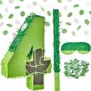 Number 4 Pinata 16 INCH Super Green Hero for Boys & Girls  Birthday Decorations with Piata Stick, Blindfold & Confetti Fillable Party Supplies (hlk-4th)