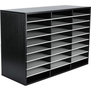 EasyPAG 27 Compartments Wooden Literature Organizer with Adjustable Shelves, 13500 Sheets Capacity Paper Organizer, Classroom Mailbox and Mail Sorter for Teachers and Office, Black/White