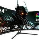 ZZA 34 Inch Curved Monitor Ultrawide 180HZ|165Hz, WQHD 3440x1440 (21:9) 1500R, 1ms (OD), HDR10 300nits, 120% sRGB, FreeSync & G-Sync, PIP/PBP, HDMI 2.1 x2 / DP 1.4 x2, VESA Mount Compatible