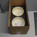 Havniva Ceramic 6.1inch Raised Dog Bowl with Stand for Small and Medium Breed Dog Dish Pet Food and Water Bowl (Double Bowl with Stand - Light Yellow, 28oz)