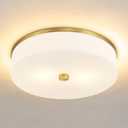 LMS Flush Mount Ceiling Light Fixture, Modern Brushed Gold Bathroom Ceiling Light with Drum Milky White Acrylic Shade, Kitchen, Living Room, LMS-192