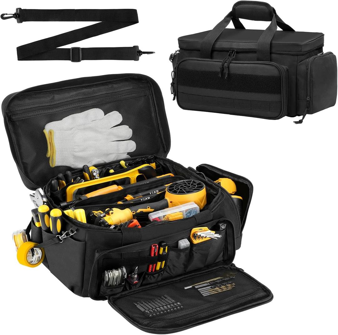 Tool Bag 17Inch | 18-Pocket Portable Tool Box Organizer Storage,Lightweight Tool Box,Tactical Bag,Carrying Toolbag,Multi-functional Bag for Electrician,Repairman,Carpenters,Mechanics,Handyman(Black)