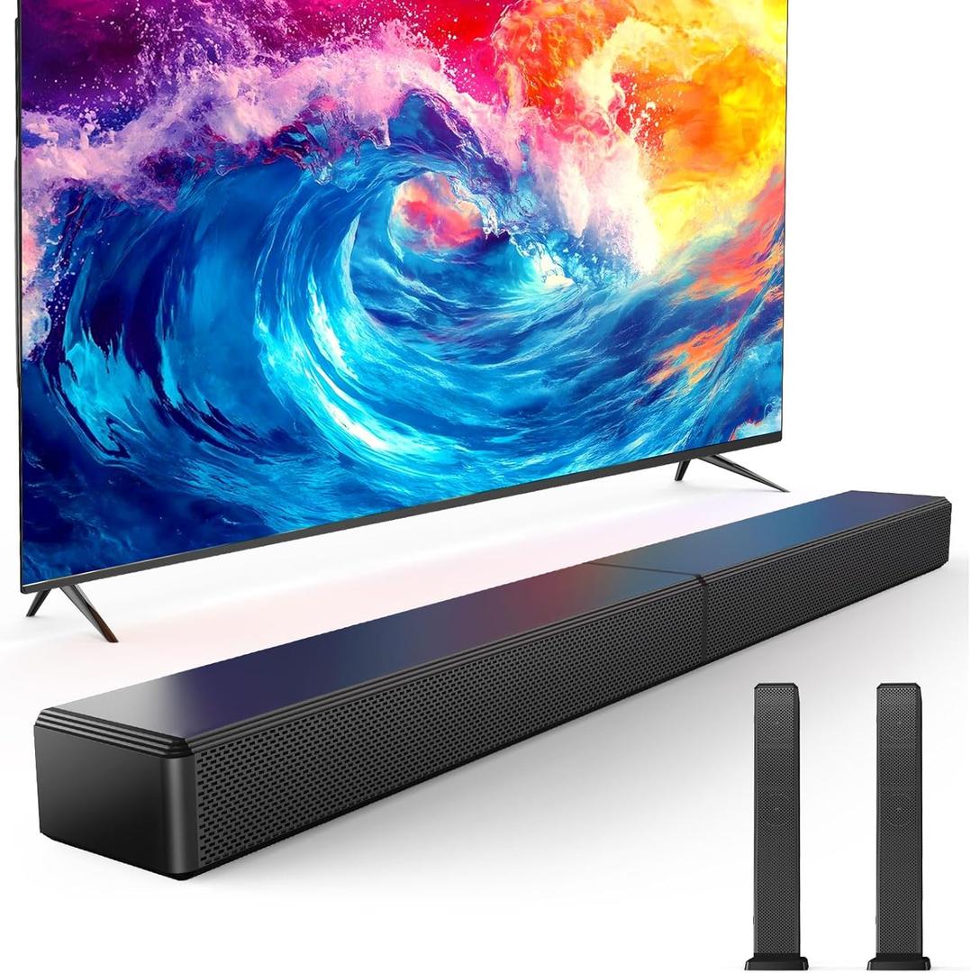 2.0 ch 100W Sound Bar for Smart TV, 2-in-1 Detachable Bluetooth 5.3 Speaker with 3 EQ Modes & Adjustable Bass - Home Theater Audio for Movies, Gaming, Music