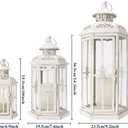 JHY DESIGN Set of 3 Decorative Candle Lanterns 20''&14"&10" H Outdoor Candle Lanterns Vintage Metal Cand leholder for Indoor Outdoor, Events, Parities and Weddings(White with Gold Brush)