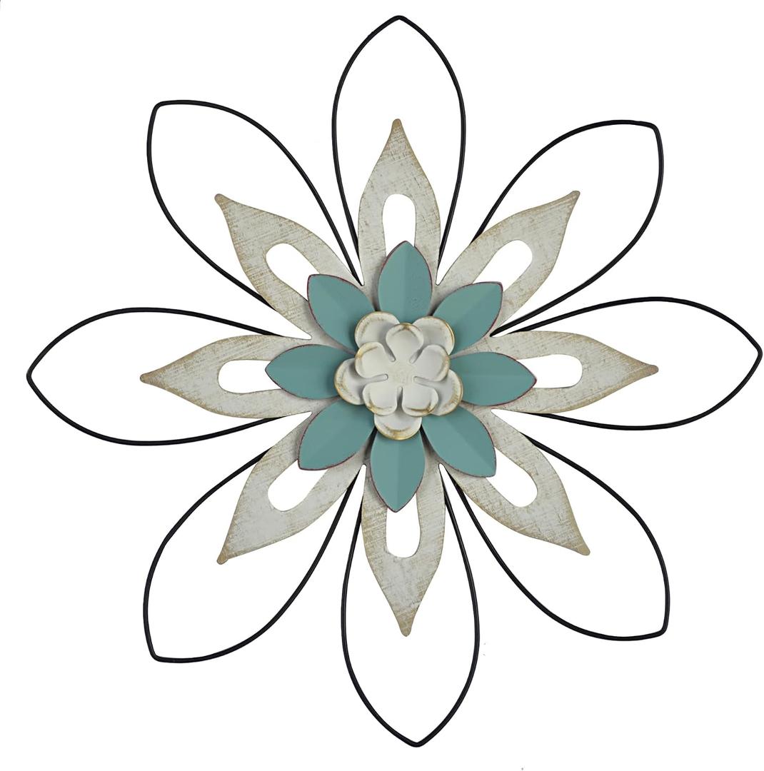 20 inch metal flower wall decor art wood composite wall decor art, metal 3D wall art, farmhouse decoration, bathroom living room, home office, garden, kitchen, multi flower hanging decoration, 20"L x 1.5"W