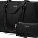 LOVEVOOK Laptop Tote Bag for Women 15.6 Inch Work Bag Leather Laptop Purse with Clutch, Large Computer Briefcase Bag for Office Business Teacher Black
