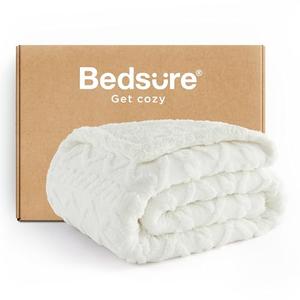 Bedsure Heated mattress pAS Gentlesoft Sherpa Fleece Throw Blanket for Couch - Fluffy & Cozy Cable Jacquard Tufted Throw for Women Gift, Thick and Warm Christmas Blanket for Winter, Cream, 50x60 Inches