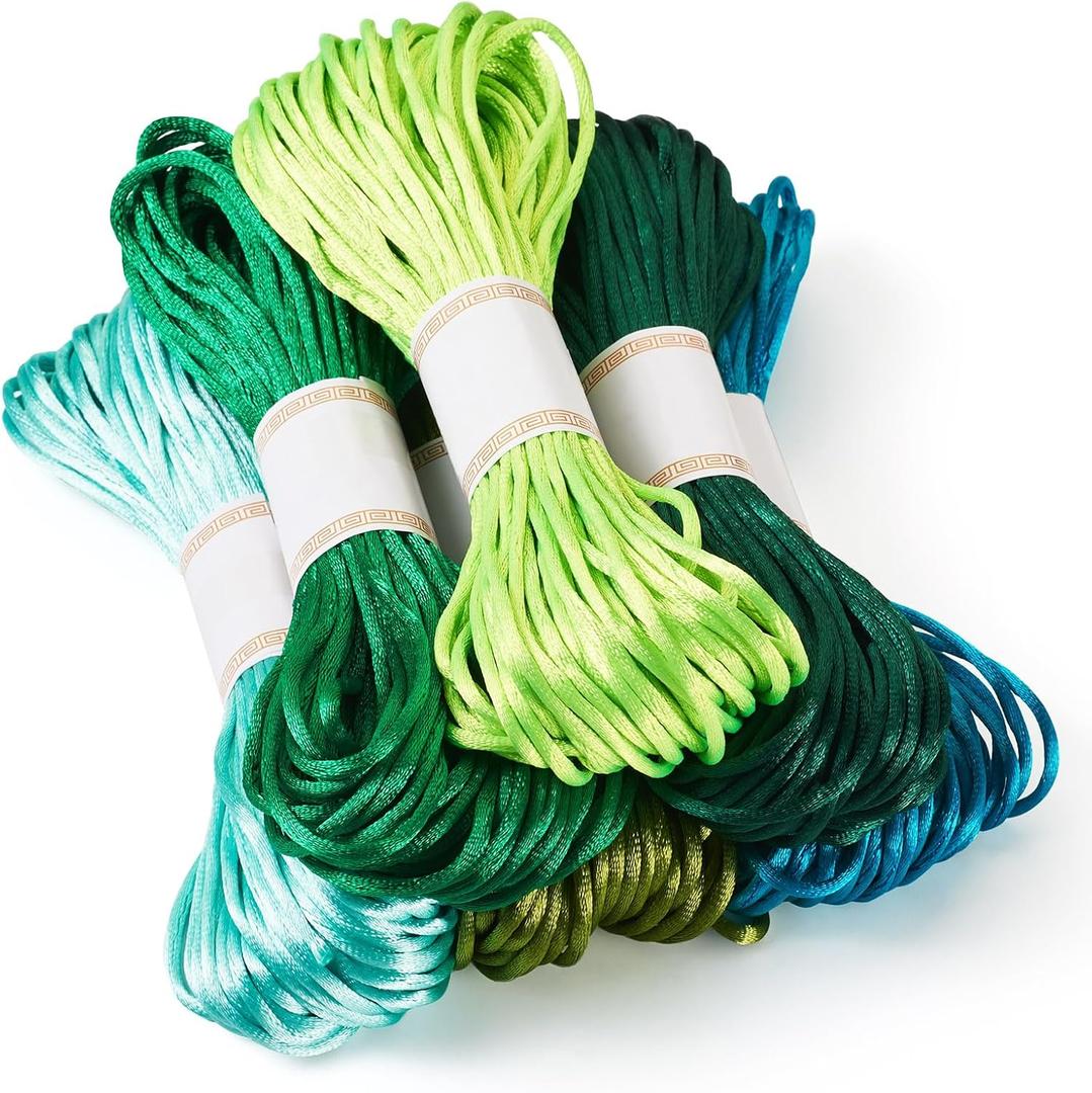 KISSITTY 3mm Craft Thread 131 Yards Green Blue Colorful Embroidery Floss Decorative Polyester Thread for DIY Macrame Jewelry Making Knitting Knotting Crafting Hair Decor