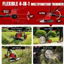 6000mAh Electric Weed Eater Battery Powered,12 Brushless Electric Weed Wacker Cordless Wheeled String Trimmer,4 in 1 Grass Trimmer/Brush Cutter/Grass Edger/Weed Trimmer 5 Blade, 2 Battery (Red)