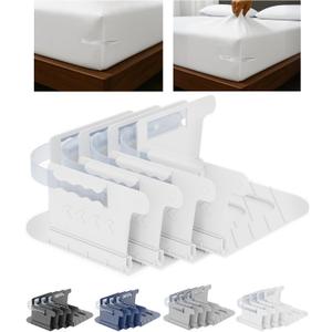 Tug Proof Bed Sheet Holders Set of 4 Keep Sheets Firm & Tight, Fitted Mattress Corners, College Dorm Room Essentials for Girls, Lock Keeper King Queen Bed Bedding Accessories Rv Bedroom Gifts (Light White)