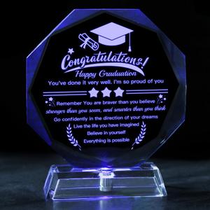 Class of 2026 Graduation Gift, 3D Laser Etched Crystal Octagon Decor, Congrats Grad Keepsake for University High School Students, Unique Gift for Daughter Son Her Him