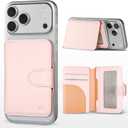 for MagSafe Wallet, Magnetic Phone Wallet RFID Blocking, Slim 5-8 Card Holder with Cash Slot & Clear ID Window, Minimalist Mag Safe Wallets for iPhone 17/16/15/14/13/12 Series, Blush Pink