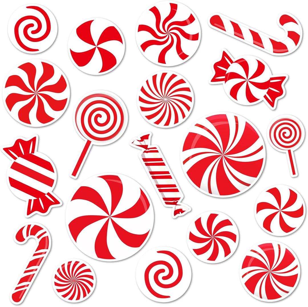 19Pcs Christmas Fridge Magnets Candy Cane Refrigerator Magnets Red White Xmas Magnetic Stickers for Winter Holiday Home Office School Decoration