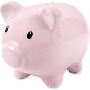 Baby Essentials Large Ceramic Piggy Bank for Boys and Girls, Kids Money and Coin Bank, Perfect Baby Nursery Dcor, Gift and Newborn Keepsake (Solid Pink)