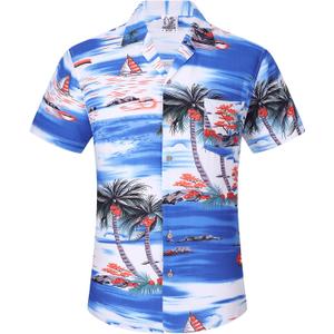 DOKKIA Men's Casual Tropical Floral Short Sleeve Luau Beach Aloha Hawaiian Shirt, L