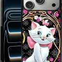 Graceful Marie Cat Phone Case Compatible with iPhone 17 Pro Max Golden Lace iPhone Case Shockproof Fuchsia Pink Roses Phone Cover Gift for Boy Girl Men Women