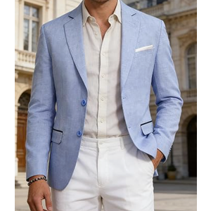 Barry.Wang Mens Casual Blazer Suit Jacket Two Buttons Sport Coat Lightweight Homecoming Business Daily Wedding Dress, Light Blue, Siz M