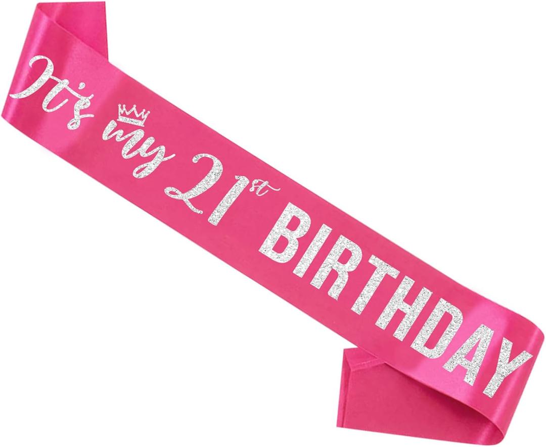 Its My 21st Birthday Sash,21st Birthday Sash,Glitter Letter 21st Birthday Sash for Girls,Happy 21st Birthday Party Decorations,Hot Pink