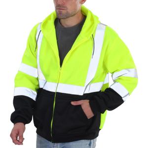 sesafety High Visibility Safety Sweatshirt for Men, Class 3 Reflective Zippered Hooded Sweatshirt, Hi-Vis Safety Hoodie with Black Bottom (Large, Yellow-204)