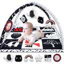 Black and White Baby Gym Play Mat with 6 Toys Tummy Time Activity Mat for Babies 0-6 6-12 Months High Contrast Baby Gyms & Playmats Sensory Toys Newborn Brain Development Infant Play Mat Baby Gifts