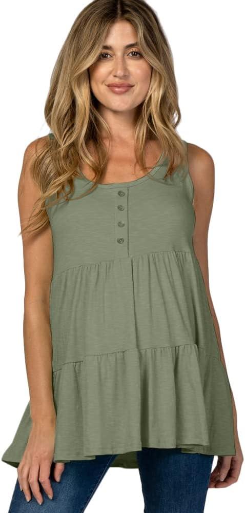 Eliana Stretchy Maternity & Nursing Tank Top - Maternity Blouses for Work & Summer Maternity Clothes (X-Small, Olive Green)