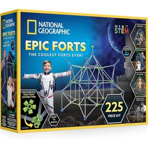 National Geographic Indoor Fort Building Kit - 225 Pieces for Creative Play, STEM Building Toys for Kids Ages 6-12, Blanket Fort
