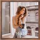 16x16 Wood Frame Brown, Rustic Natural Wooden 16x16in Poster Picture Frame, Distressed 16 x 16inch Woodgrain Gallery Photo Frame with HD Plexiglass, Horizontal Vertical Wall Mounting Display 1pcs