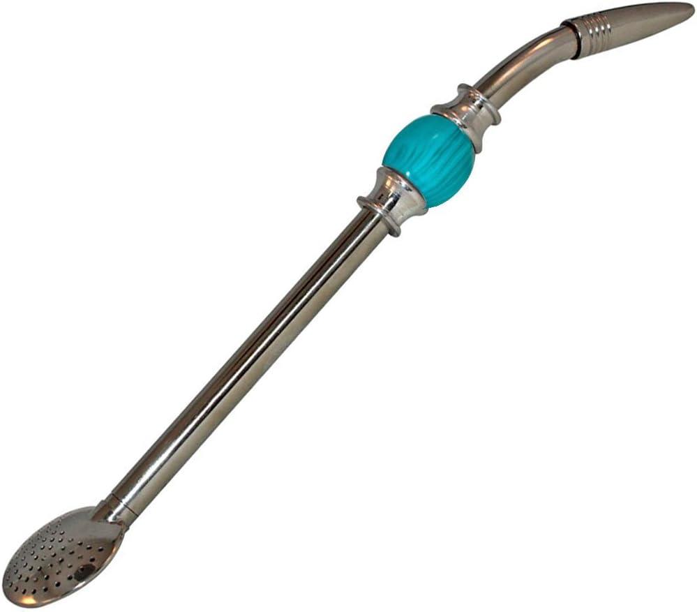 RECHERE Stainless Steel Yerba Mate Tea Bombilla Gourd Drinking Straw Filter Silver (Blue)