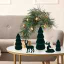 Amyhill 5 Pack Christmas Velvet Reindeer & Tree Decor Christmas Reindeer Decor Tree Figurine for Indoor Home Decoration Tabletop Mantle Cabinet Desktop Office(Green)