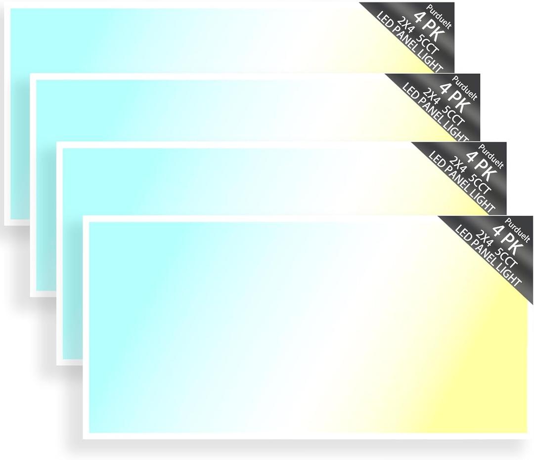 4 Pack 2X4 LED Flat Panel Light Drop Ceiling Office Fixture 5 CCT 3000K-6500K Adjustable & 5 Wattage 30W-40W-50W-60W-72W Selectable, 0-10V Dimmable,LED Troffer Flat Panel Light