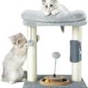 PAWSFANS Cat Tree Scratching Post,Cat Tower with Perch Bed Scratch for Indoor Cats and Kittens Scratcher,Track Toy Hanging Ball Bursh Gray