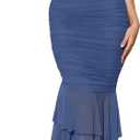 ZESICA Women's One Shoulder Summer Dress Sleeveless Mesh Ruched Bodycon Sexy Formal Cocktail Midi Dresses, Navy, Small