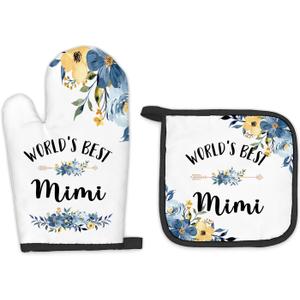 Mimi Gifts Oven Mitts and Pot Holders Sets, Gifts for Mimi from Grandkids Kitchen Decor Accessories Sets, World’s BestMimi Heat Resistant Oven Glove Potholders for Kitchen Cooking Baking BBQ
