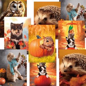 2 x Fancy Land Kids Thanksgiving Cards Cute Animal Fall Pumpkin Greeting Card with Envelopes for Autumn Holiday Supplies Party Favors 12Pcs