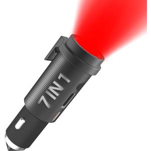 Car Emergency Tool, Car Emergency Flashlight, Small Rechargeable Flashlight Escape Tool, Compact Travel Strobe Flashlight, Car Survival Flashlight Emergency Kit, Window Breaker USB C Car Charger Balck