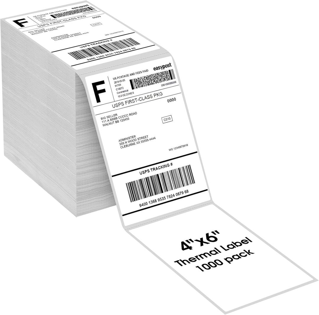 MaxGear 4" x 6" Direct Thermal Labels, 1000 Fanfold Labels, for Shipping & Mailing, Perforated White, Commercial Grade with Permanent Adhesive, Compatible with Most Thermal Printers, 1 Stack